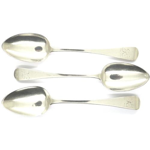 115 - Set of three John Bridge 1826 hallmarked silver spoons, London assay, combined 46g. P&P Group 1 (£14... 