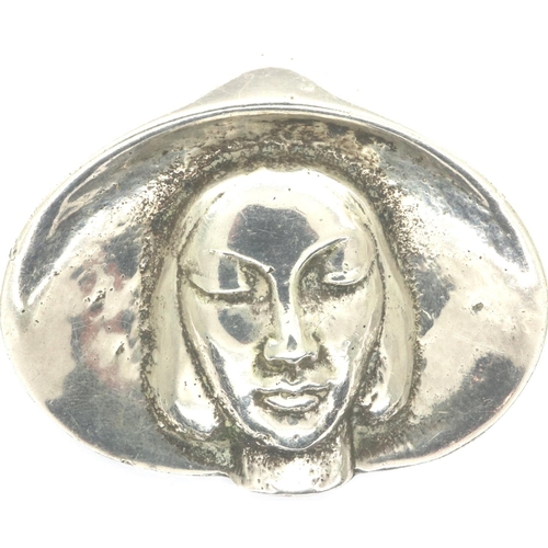 118 - Mid 20th century presumed silver modernist cast brooch depicting a lady, D: 50 mm, 32g. P&P Group 1 ... 