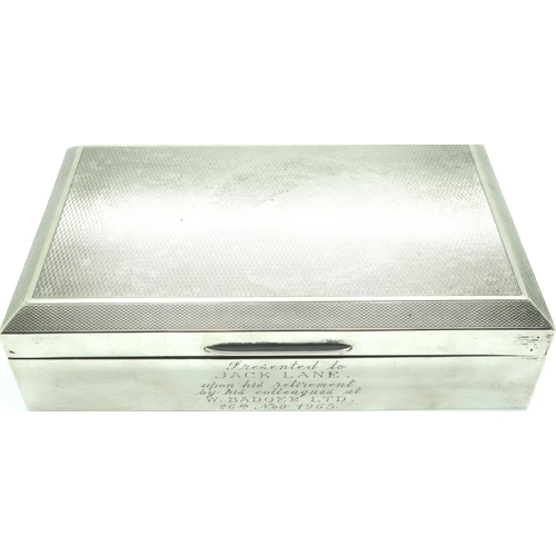 128 - Alexander Clark Co, hallmarked silver cigarette card case, 16 x 10 x 4 cm, inscription to Jack Lane ... 