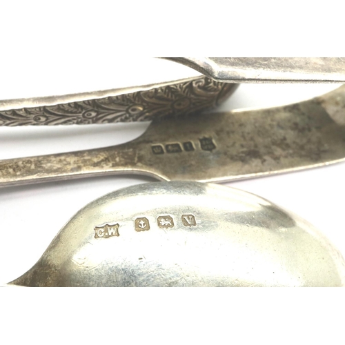 141 - Two pairs of hallmarked silver sugar tongues and a christening spoon, all Birmingham assay, combined... 