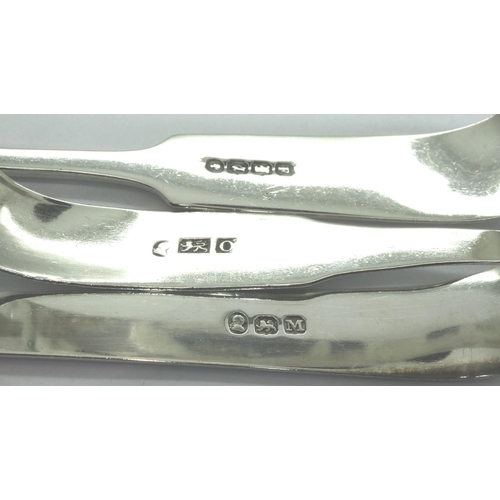 146 - Four George III hallmarked silver tongs, combined 160g. P&P Group 1 (£14+VAT for the first lot and £... 