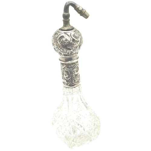 147 - Hallmarked silver and cut glass perfume bottle, London assay, H: 11 cm. P&P Group 1 (£14+VAT for the... 