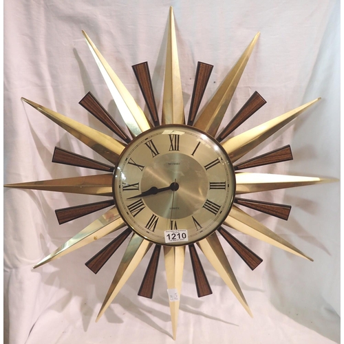 1210 - Metamec sunburst quartz wall clock. D: 70 cm, not working at lotting. Not available for in-house P&P