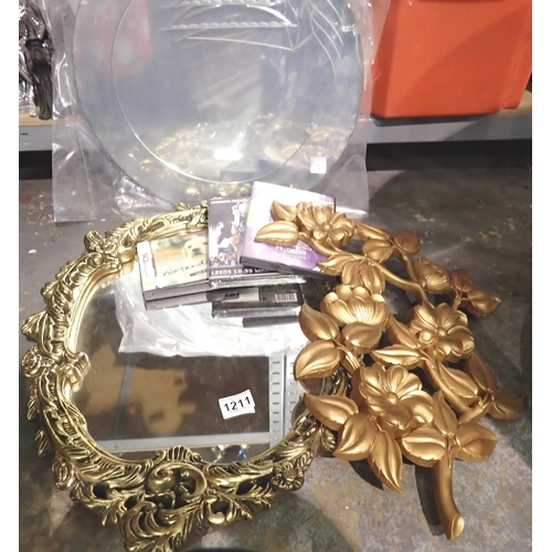 1211 - Gilt framed wall mirror, a frameless mirror and further items. Not available for in-house P&P