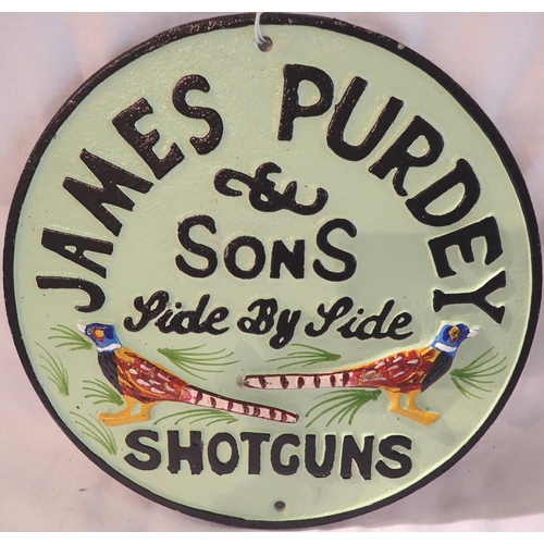 1238 - Cast iron James Purdey & Sons shotguns plaque, W: 30 cm. P&P Group 1 (£14+VAT for the first lot and ... 