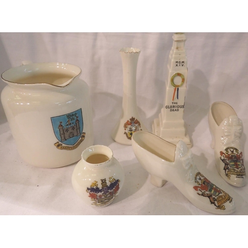 1241 - Six Crested ware ceramics including a City of London cenotaph example, largest H: 10 cm. P&P Group 2... 