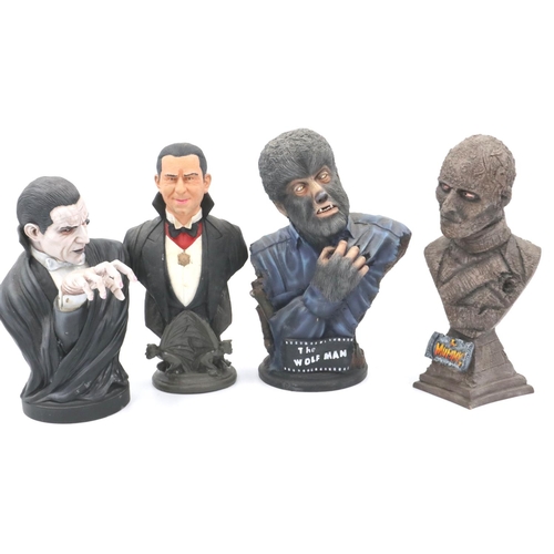 165 - Collectors figures: four horror genre busts, including The Mummy, Wolfman and Dracula. P&P Group 3 (... 