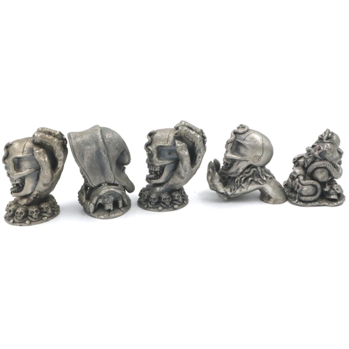 167 - Five Pewter skull ornaments by Myth and Magic for Tudor mint. P&P Group 2 (£18+VAT for the first lot... 