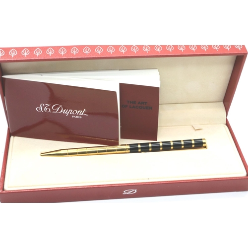 175 - Dupont of Paris gold plated and black lacquer ballpoint pen, boxed, with papers and refill. P&P Grou... 