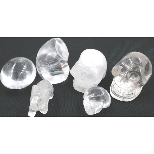 181 - Carved rock crystal specimens including three skulls, elephant etc (6). P&P Group 2 (£18+VAT for the... 