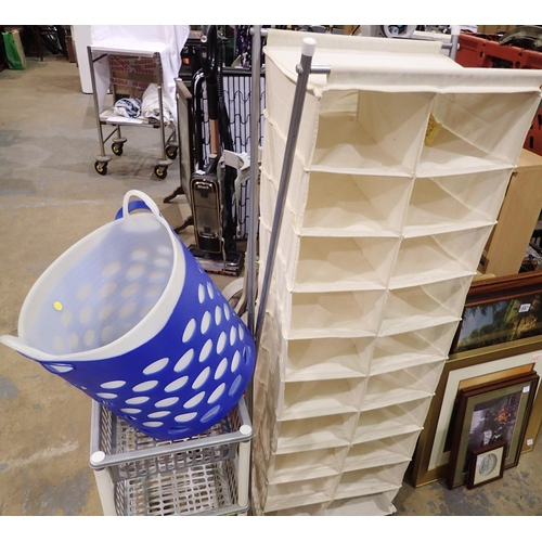 1886 - Folding twenty section fabric storage unit, two plastic bins etc. Not available for in-house P&P