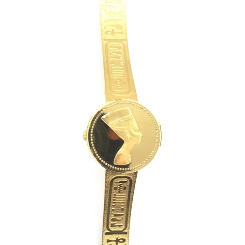 105A - 1985 Franklin Mint golden Nefertiti 22ct gold plated wristwatch, requires battery. P&P Group 1 (£14+... 