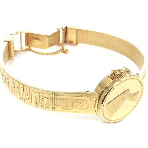 105A - 1985 Franklin Mint golden Nefertiti 22ct gold plated wristwatch, requires battery. P&P Group 1 (£14+... 