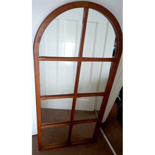 1061A - Large oak framed window wall mirror, with arched top, H: 121 cm, W: 57 cm, good condition, no cracks... 