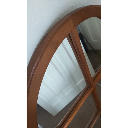 1061A - Large oak framed window wall mirror, with arched top, H: 121 cm, W: 57 cm, good condition, no cracks... 