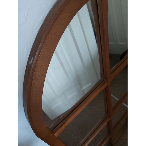 1061A - Large oak framed window wall mirror, with arched top, H: 121 cm, W: 57 cm, good condition, no cracks... 