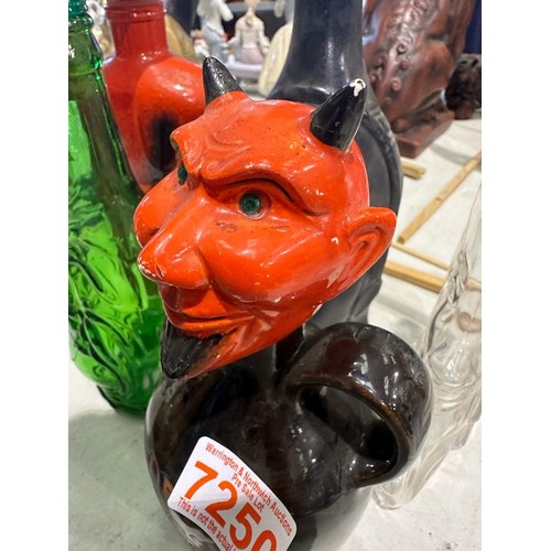 1351 - Six spirit decanters in the forms of devils, Buddha etc. Minor losses to poison bottle, others appea... 