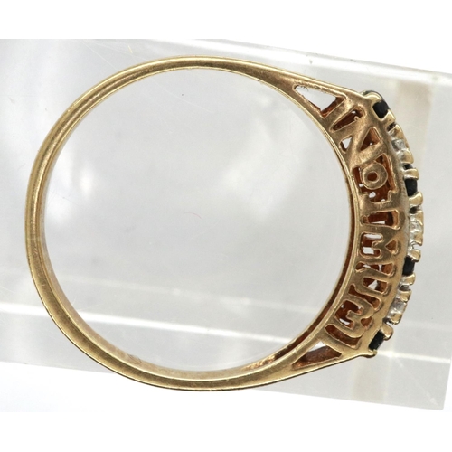 47 - 9ct gold ring set with sapphires and diamonds, size M, 1.6g. P&P Group 1 (£14+VAT for the first lot ... 