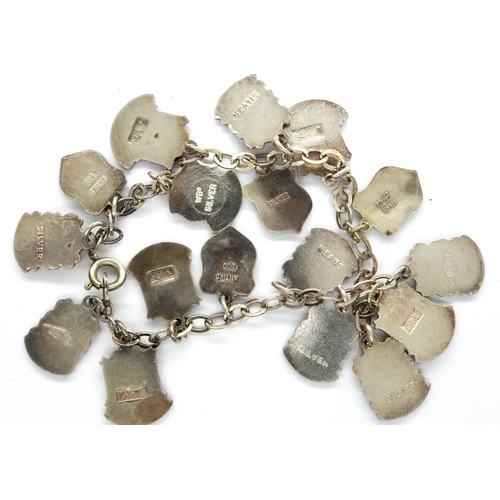 9 - 925 silver charm bracelet with seventeen charms, L: 18 cm. P&P Group 1 (£14+VAT for the first lot an... 