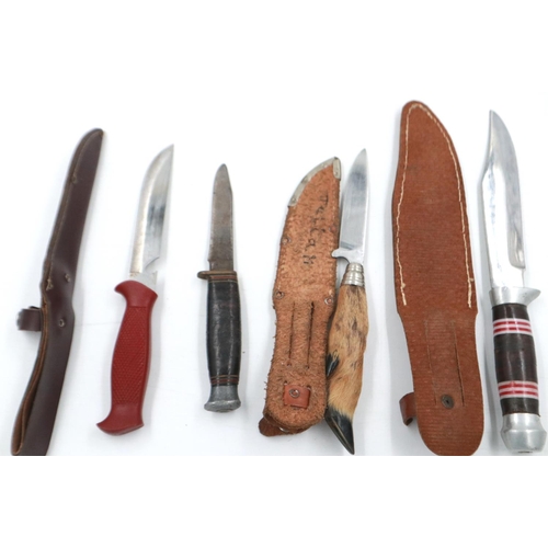 2029 - Three sheathed hunting knives and a further William Rodgers example (4). P&P Group 2 (£18+VAT for th... 