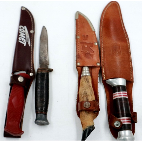 2029 - Three sheathed hunting knives and a further William Rodgers example (4). P&P Group 2 (£18+VAT for th... 