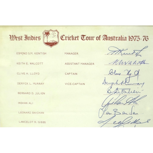 2034 - West Indies Australian Tour Team 1975-1976 signed team sheet. Excluding frame: P&P Group 1 (£14+VAT ... 