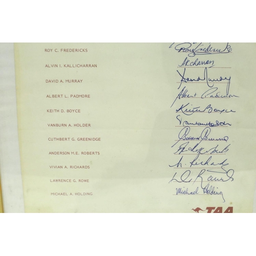 2034 - West Indies Australian Tour Team 1975-1976 signed team sheet. Excluding frame: P&P Group 1 (£14+VAT ... 