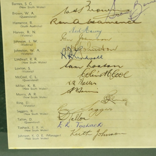 2038 - 1948 Australian Cricket Tourists signed team sheet, Bradman Captain. Excluding frame: P&P Group 1 (£... 