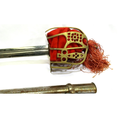 2125 - 20th century basket hilt sword with scabbard. P&P Group 3 (£25+VAT for the first lot and £5+VAT for ... 