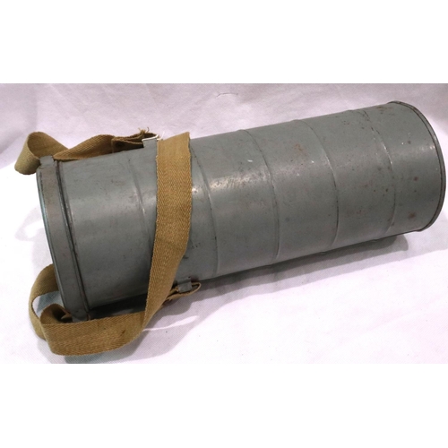 2150 - French WWII gas mask in cylinder tin with shoulder strap, dated 1939. P&P Group 2 (£18+VAT for the f... 