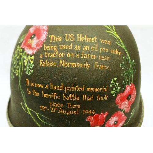 2175 - Normandy Relic US MI helmet. Vendor advised found near Falaise with Post War hand painted memorial. ... 