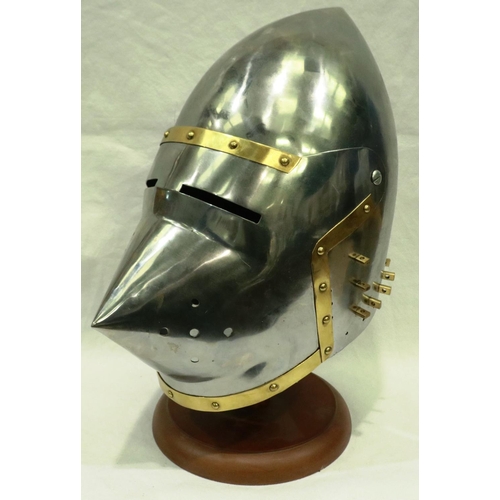 2181 - A replica steel nights helmet, brass mounted with visor and leather liner. P&P Group 2 (£18+VAT for ... 