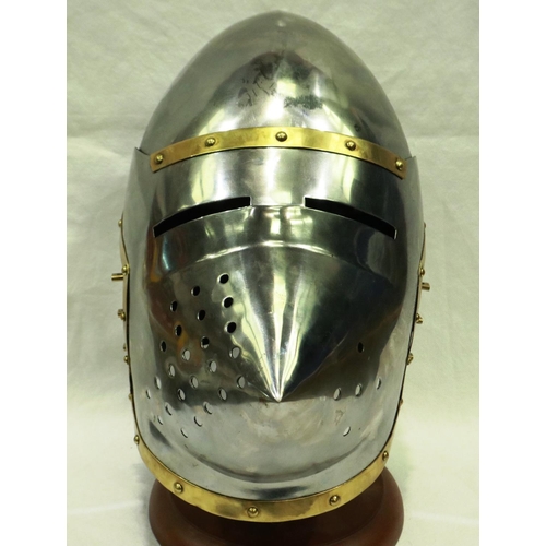 2181 - A replica steel nights helmet, brass mounted with visor and leather liner. P&P Group 2 (£18+VAT for ... 