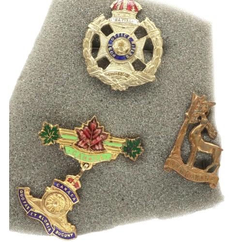 2296 - Three WWII enamelled sweetheart badges, 8th Battalion Post Office Rifles, Canadian Royal Artillery a... 