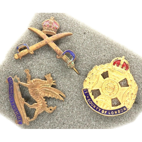 2298 - Three WWII enamelled sweetheart badges, 17th County of London, Monmouthshire and Physical Training C... 