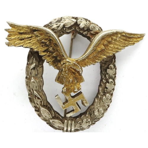 2305 - Reproduction Third Reich Pilots badge with makers name. P&P Group 1 (£14+VAT for the first lot and £... 
