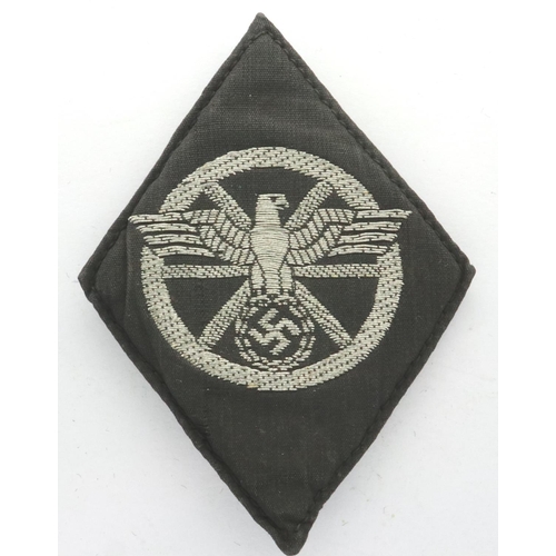 2306 - German Third Reich Motor Corps embroidered cap badge, with RZM paper label attached verso. P&P Group... 