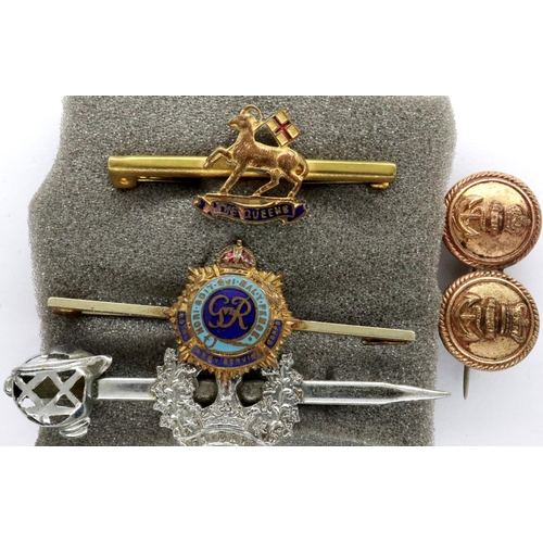 2309 - Three sweetheart badges, The Queens, RASC and a Scottish example, with two naval uniform buttons. P&... 
