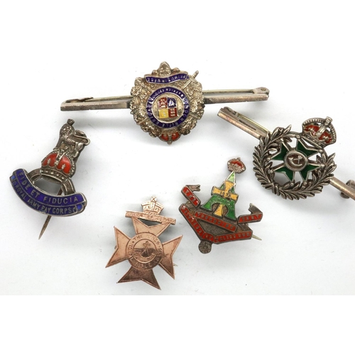 2317 - Enamelled silver sweethearts badges including a Kings Royal Rifle Corps (7). P&P Group 1 (£14+VAT fo... 