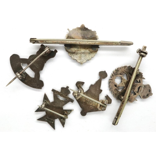 2317 - Enamelled silver sweethearts badges including a Kings Royal Rifle Corps (7). P&P Group 1 (£14+VAT fo... 