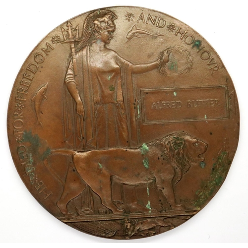 2334 - WWI death plaque attributed to Alfred Rutter. P&P Group 1 (£14+VAT for the first lot and £1+VAT for ... 