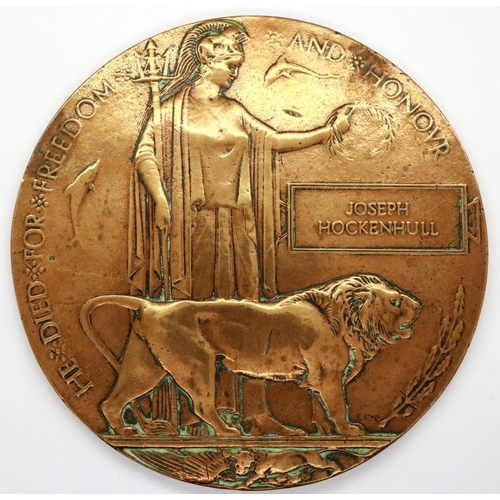 2335 - WWI Death plaque attributed to PTE Joseph Hockenhull, 13th Battalion Cheshire Regiment DoD 07/06/191... 