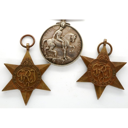 2338 - WWI BWM named to 38401 Pte G Andrews Cheshire Regiment, with a 1939-45 star and Italy star (3). P&P ... 