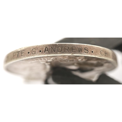 2338 - WWI BWM named to 38401 Pte G Andrews Cheshire Regiment, with a 1939-45 star and Italy star (3). P&P ... 