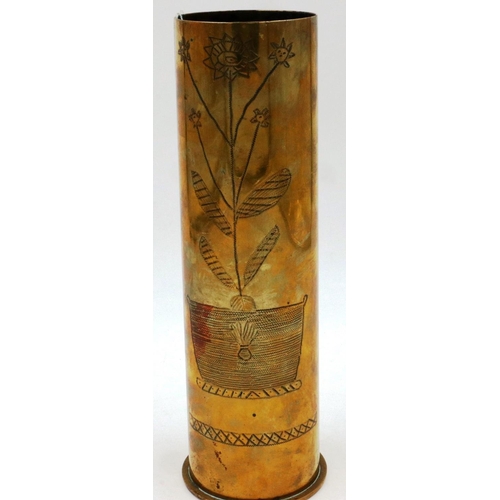 2207A - INERT WWI German Trench Art shell case vase, H: 28 cm. P&P Group 2 (£18+VAT for the first lot and £3... 