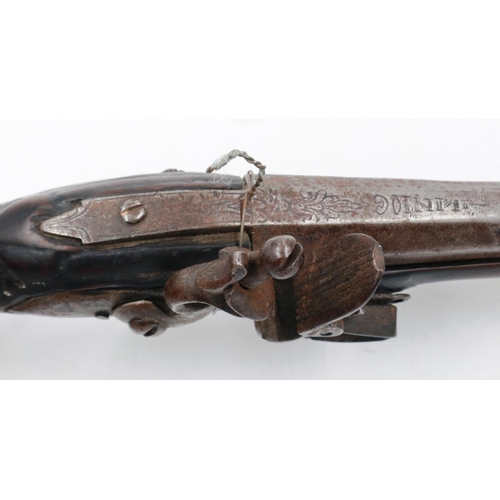 2208 - An 18th century flintlock pistol, barrel named but indistinct. P&P Group 2 (£18+VAT for the first lo... 