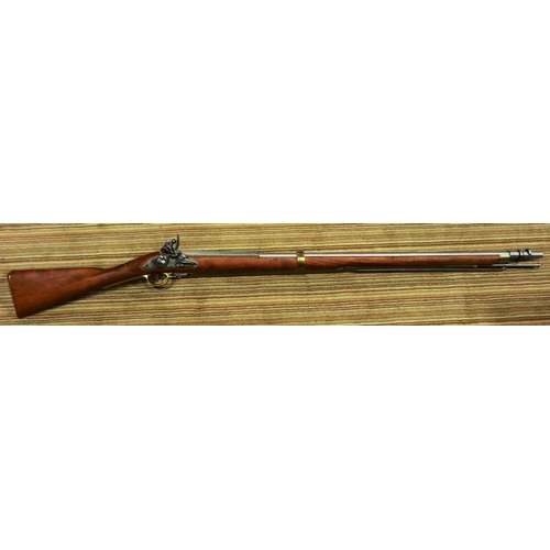 2222 - Replica Flintlock musket with full working mechanism and bayonet, (non firing). P&P Group 3 (£25+VAT... 