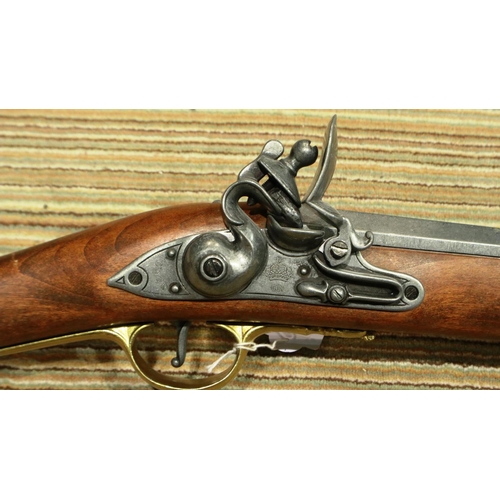 2222 - Replica Flintlock musket with full working mechanism and bayonet, (non firing). P&P Group 3 (£25+VAT... 