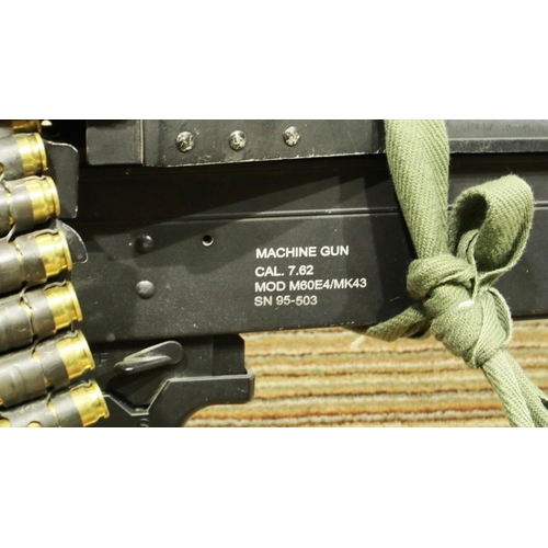 2224 - Full metal replica M60 LMG with approximately 160 inert rounds and round bag, fold down extending le... 