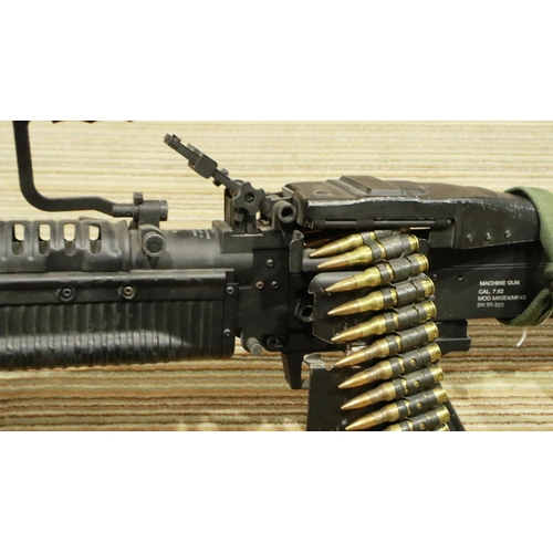 2224 - Full metal replica M60 LMG with approximately 160 inert rounds and round bag, fold down extending le... 